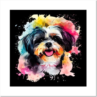 Shih Tzu Dog Water Color Pop Art Design for Dog Lover Posters and Art